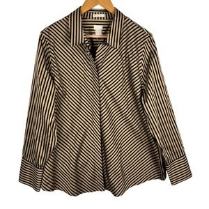 NWT Chico's Women Long Sleeve Button Up Tunic Shirt 3 = 16/18 Breathable Office